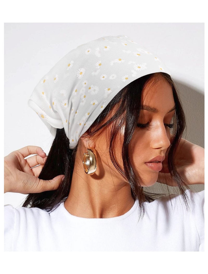 AWAYTR Elastic Hair Scarf Headband - 3 PCS Chiffon Print Floral Hair Scarves with Hair Clips Kerchief Head Bandanas for Women (White/Beige/Purple) - Image 5
