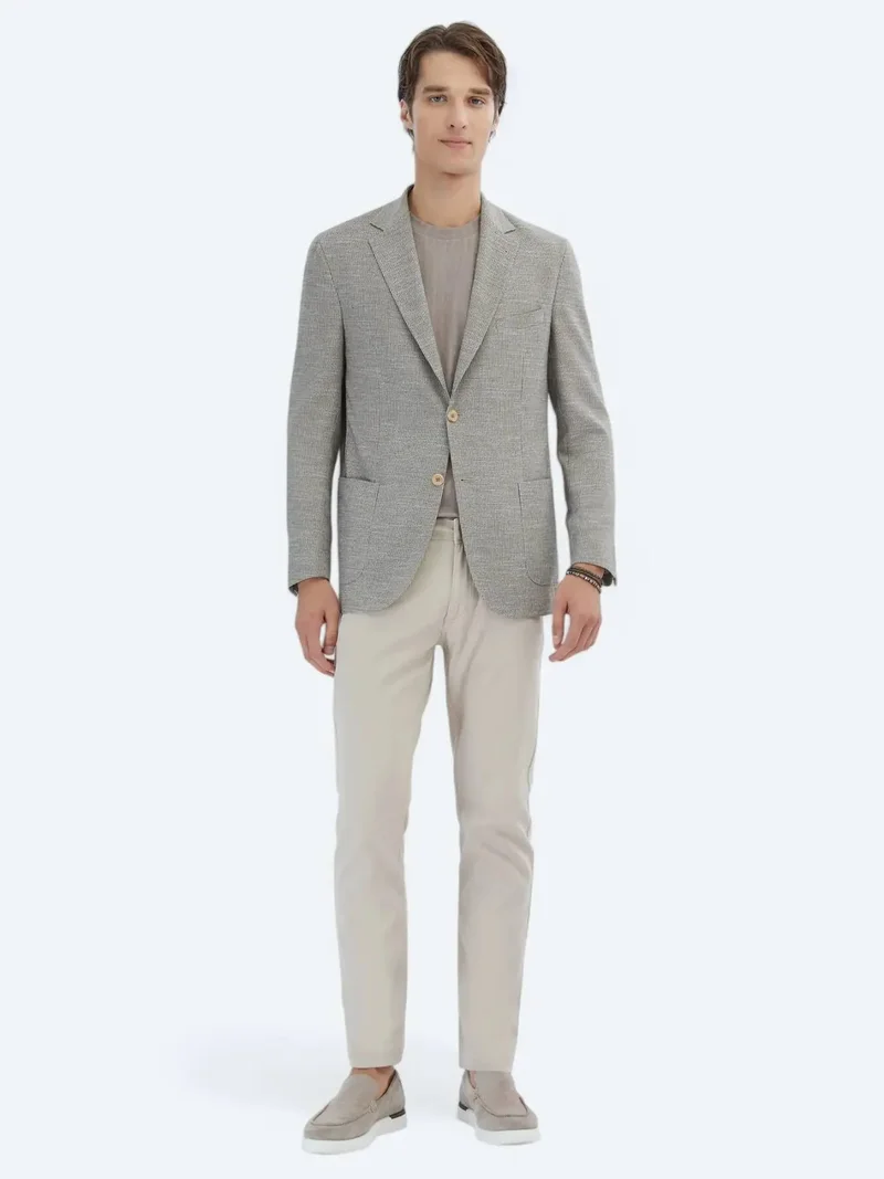 كيب جاكيت رمادي منقوش بقصة عادية