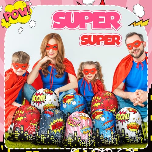 Lothee 30 Pcs Hero Party Favor Bags for Birthday Party Decorations Gift Treat Goodie Candy Backpack Boom Wow Pow Drawstring Bag Hero Style - Image 3