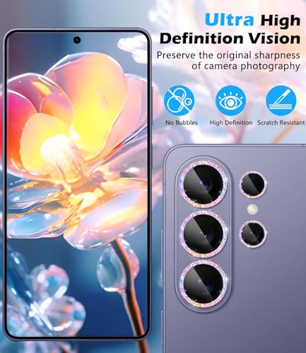 imluckies for Samsung Galaxy S26 Ultra Camera Lens Protector Bling, 9H Tempered Glass with Aluminum Aloy Edge, Ultra-HD Individual Lens Cover, Scratch Resistant & Case Friendly, Glitter Colorful - Image 2