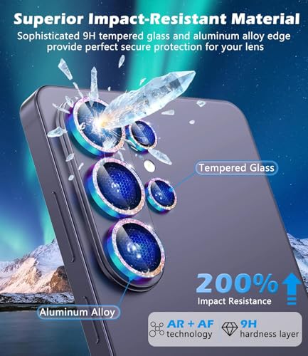 imluckies for Samsung Galaxy S26 Ultra Camera Lens Protector Bling, 9H Tempered Glass with Aluminum Aloy Edge, Ultra-HD Individual Lens Cover, Scratch Resistant & Case Friendly, Glitter Colorful - Image 3