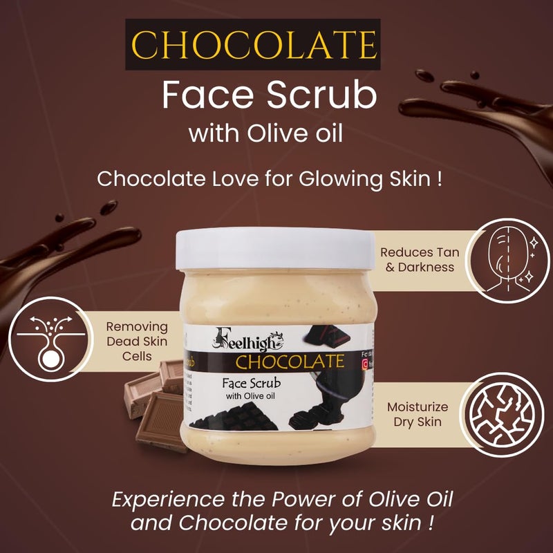 Feelhigh Chocolate Face Smoothing Scrub Enriched with Olive Oil 500ml Pack 2 Men And Women - Image 2