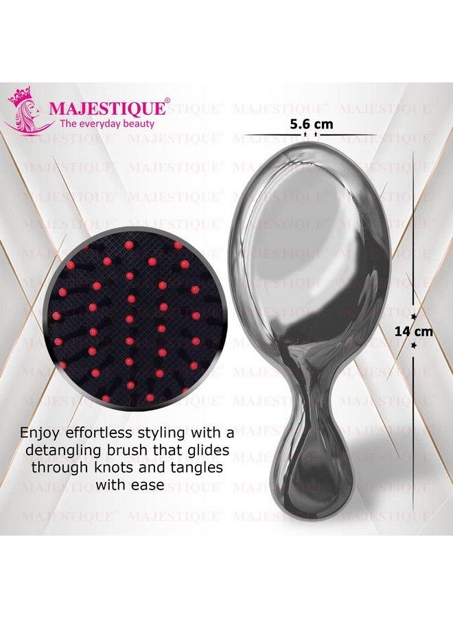 MAJESTIQUE فرشاة شعر صغيرة لإزالة التشابك بقبضة ناعمة من النايلون مع رأس كروي، مشط يدوي لتدليك الشعر للبالغين والأطفال لجميع أنواع الشعر، مزيل تشابك صغير للسفر (قد يختلف اللون) متعدد الألوان - Image 3