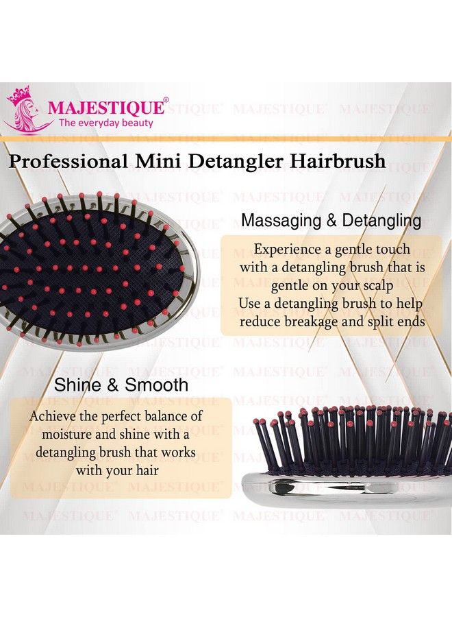 MAJESTIQUE فرشاة شعر صغيرة لإزالة التشابك بقبضة ناعمة من النايلون مع رأس كروي، مشط يدوي لتدليك الشعر للبالغين والأطفال لجميع أنواع الشعر، مزيل تشابك صغير للسفر (قد يختلف اللون) متعدد الألوان - Image 4