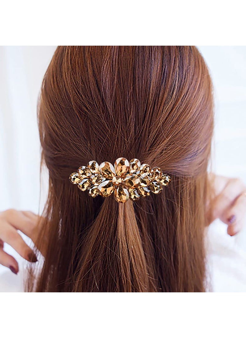 Aimimier - Aimimier Flower Crystal Hair Clip Sparkling Rhinestone Gem Barrettes Alligator Hair Clips Spring Clips Wedding Hair Accessories for Women Girls Yellow - Image 1