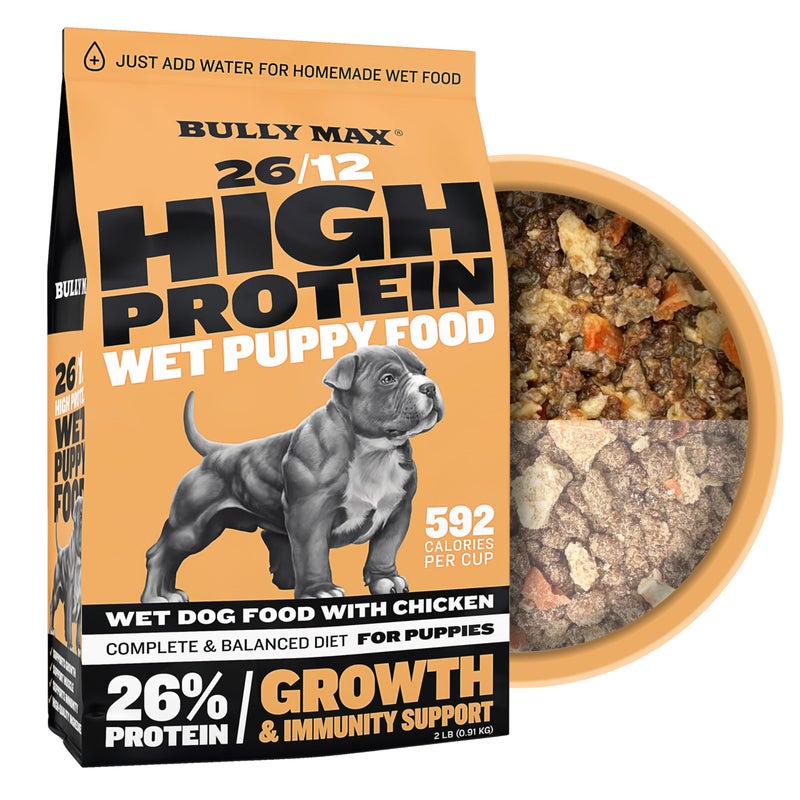 Bully Max Wet Puppy Food - Instant Fresh Dehydrated High Protein Soft Dog Food with Chicken - Healthy Growth for Small & Large Breed Puppies - 2 Dry Dog Food Pounds (Makes 5.5 lbs. of Wet Food) - Image 1