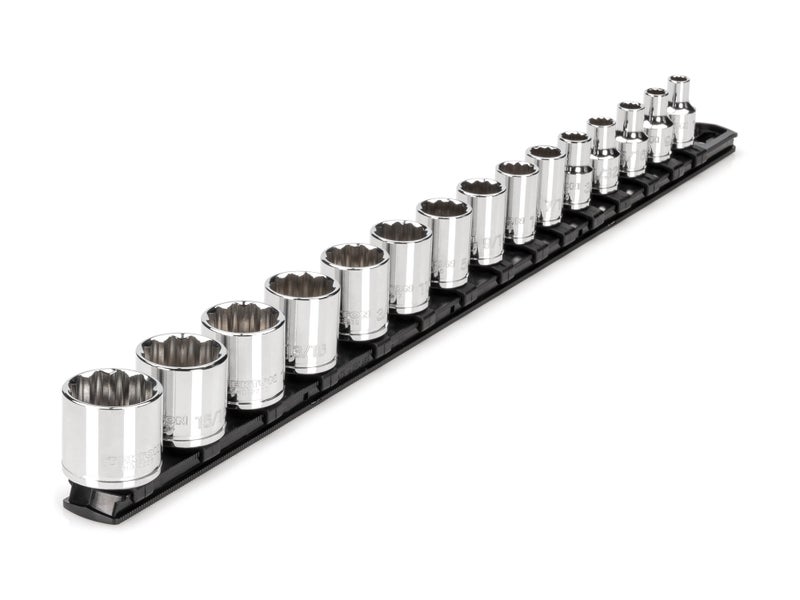 TEKTON 3/8 Inch Drive 12-Point Socket Set with Rail, 15-Piece (1/4-1 in.) | SHD91111 - Image 1