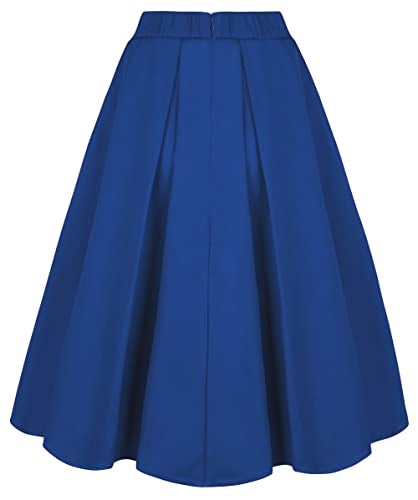 Tandisk Women's High Waist Flared Skirt Pleated Midi Skirt with Pocket Blue XL - Image 2