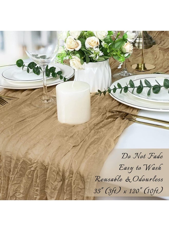 Cheesecloth Gauze Table Runner, Sand Gauze Cheesecloth Tablecloth, Rustic Boho Fabric Long Table Runner, for Wedding Reception Bridal Baby Shower Holiday Party Table Decorations, 90x300cm - Image 4
