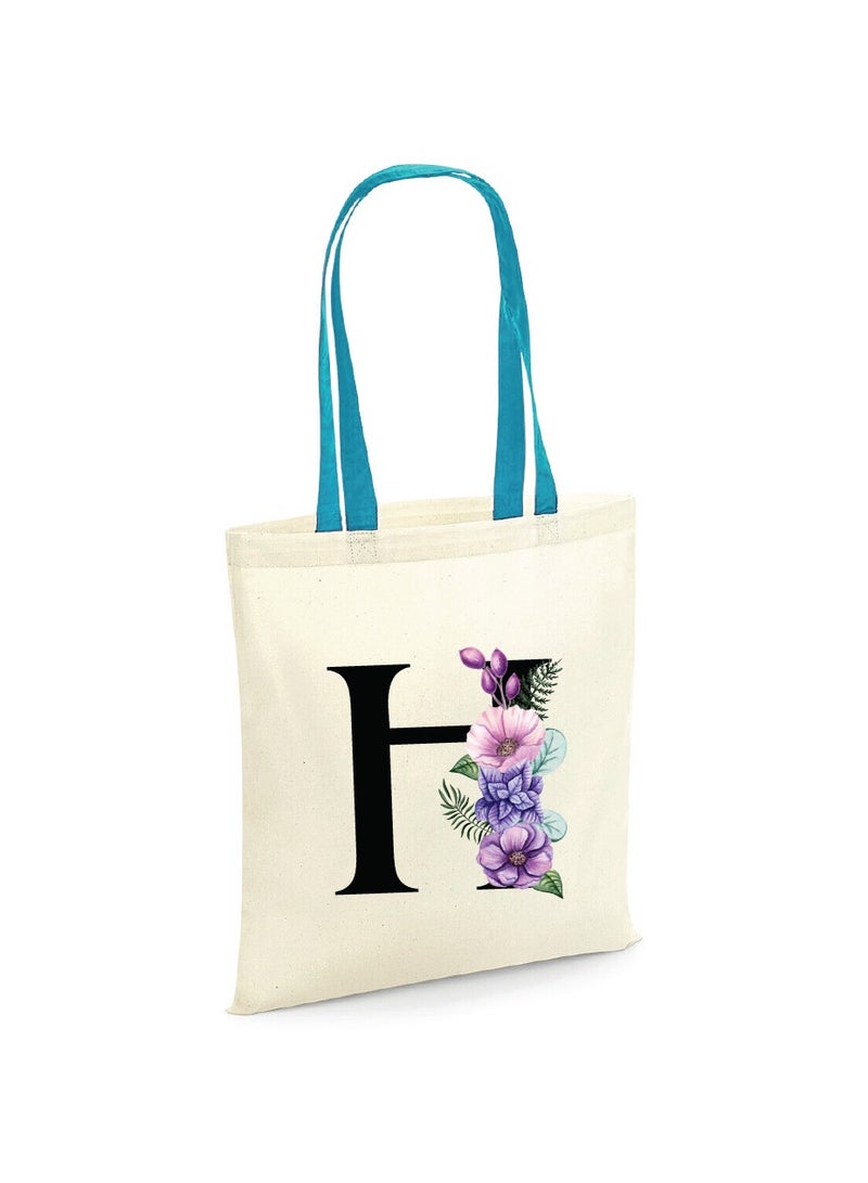 PRINTSHOP4ME Initial Letters Canvas Cotton Tote Bag With Blue Handle-Ideal Gifts For Bridesmaids-Party Bag-Reusable Bags - Image 1