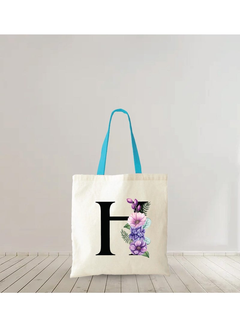PRINTSHOP4ME Initial Letters Canvas Cotton Tote Bag With Blue Handle-Ideal Gifts For Bridesmaids-Party Bag-Reusable Bags - Image 4