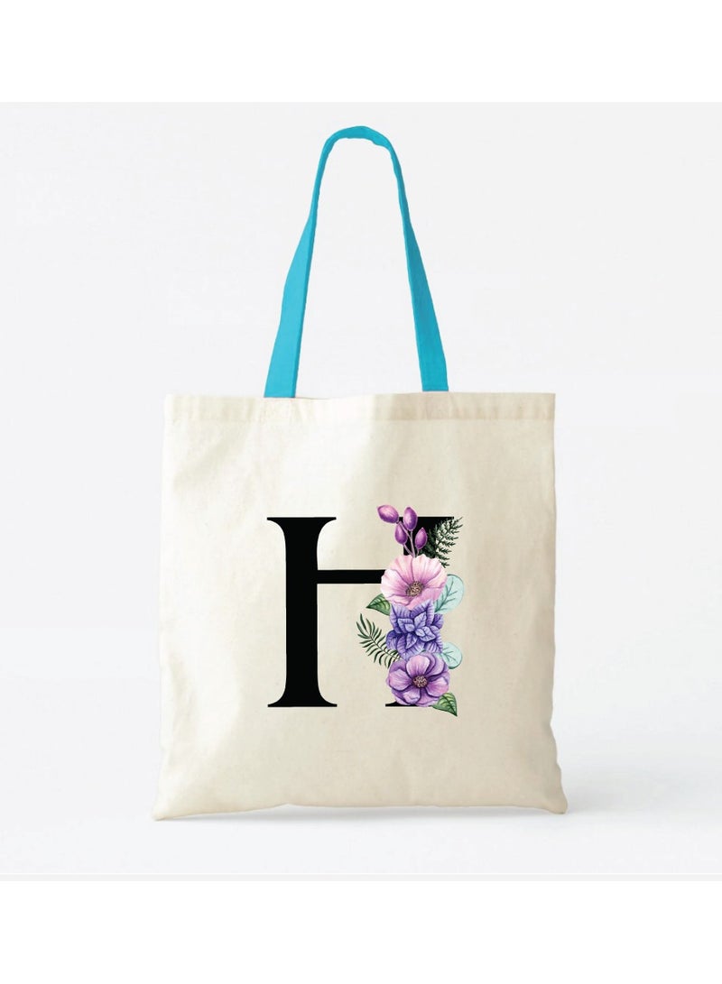 PRINTSHOP4ME Initial Letters Canvas Cotton Tote Bag With Blue Handle-Ideal Gifts For Bridesmaids-Party Bag-Reusable Bags - Image 2