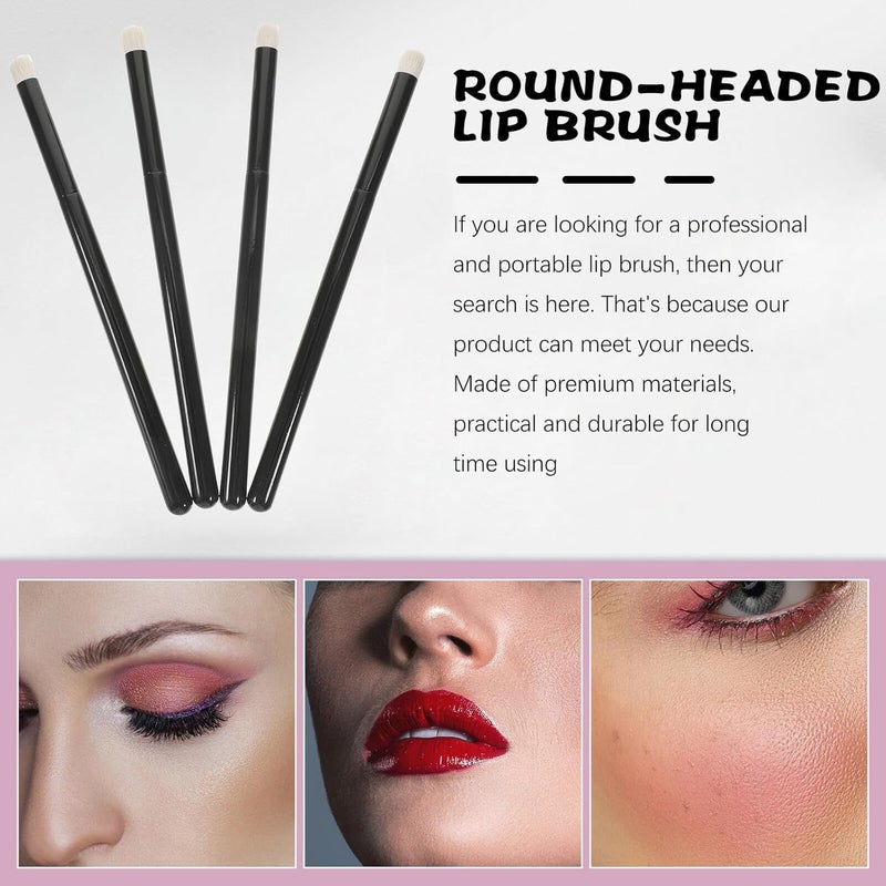 ABOOFAN 4pcs Medium round Head Lip Brushes Set Animal Hair Lipstick Applicator Wands for Women Makeup Portable Lip Gloss Applicator Tools for Precise and Concealer Blending - Image 5