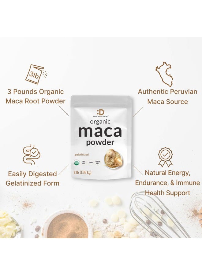 DEAL SUPPLEMENT مسحوق جذر الماكا العضوي من بيرو، 3 أرطال – شكل هلامي سهل الهضم – مكملات الأعشاب الفائقة للرجال والنساء – يدعم صحة المناعة والطاقة – غير معدّل وراثيًا - Image 4