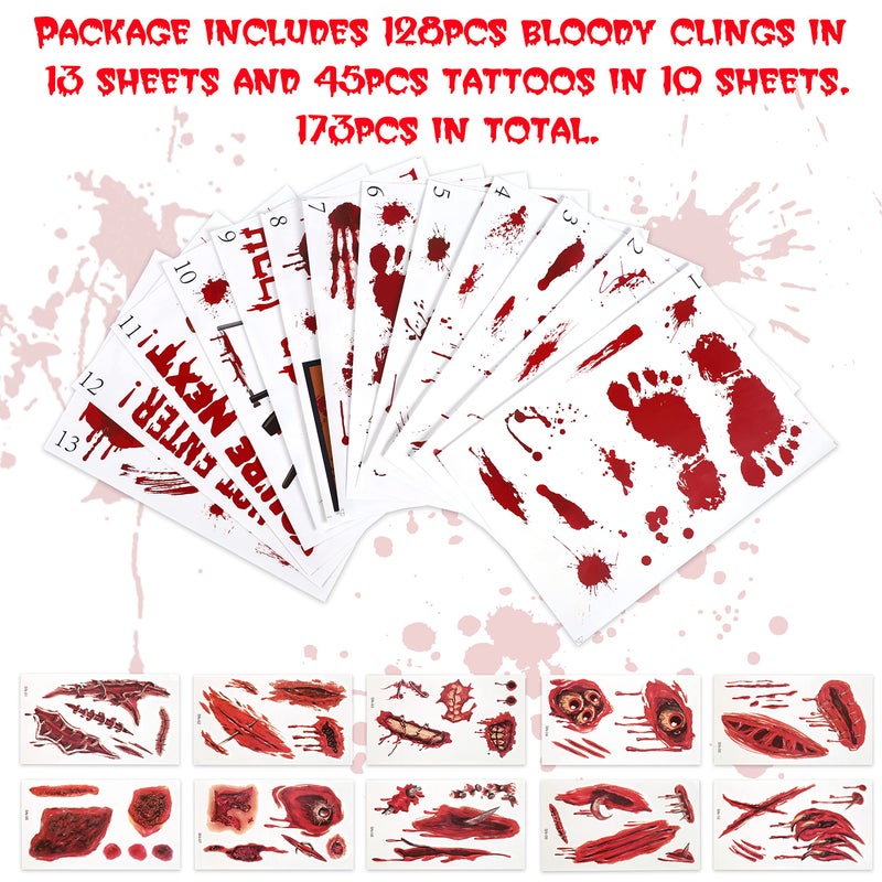 jollylife 173 قطعة ملصقات آثار أقدام دموية للهالوين بالإضافة إلى وشم - لافتة مرحاض زومبي بيد ملصقات زينة الحفلات - Image 4