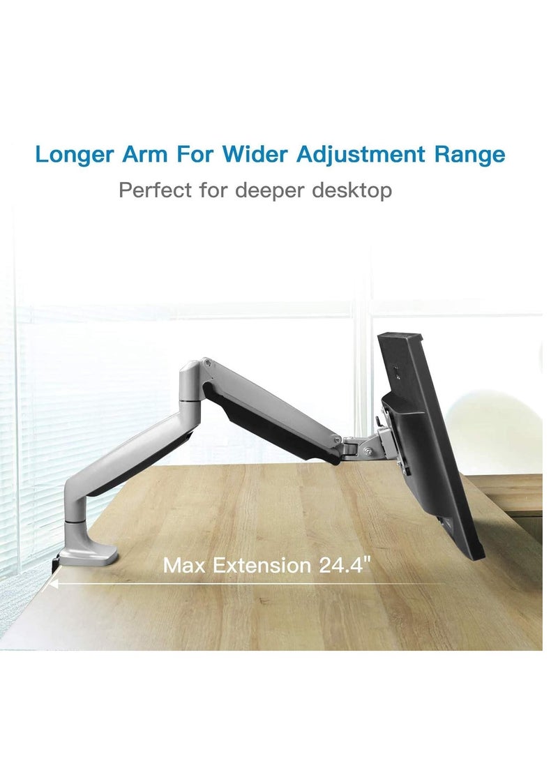 ELTRAZONE Premium Aluminum Single Arm Monitor Stand with Clamp & Grommet Mounting Base - Image 5