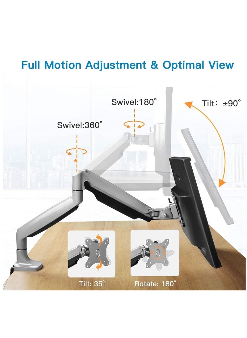 ELTRAZONE Premium Aluminum Single Arm Monitor Stand with Clamp & Grommet Mounting Base - Image 4