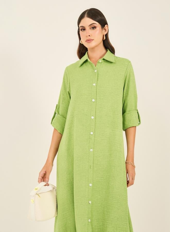 Styli Textured Collared Shirt Maxi Dress - Image 4