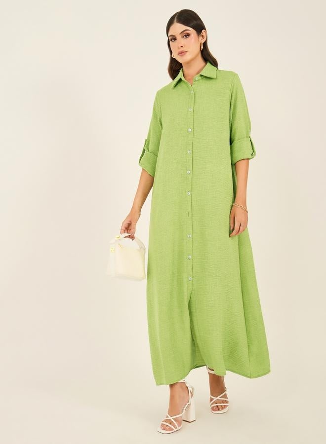 Styli Textured Collared Shirt Maxi Dress - Image 2