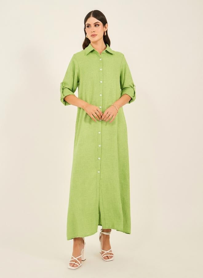 Styli Textured Collared Shirt Maxi Dress - Image 1