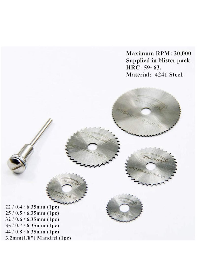 BONAI - 6Pcs HSS Rotary Blades Cutting Discs with Mandrel Cut-Off Circular Saw for Dremel Rotary Tool Electric Grinding Accessories - Image 1
