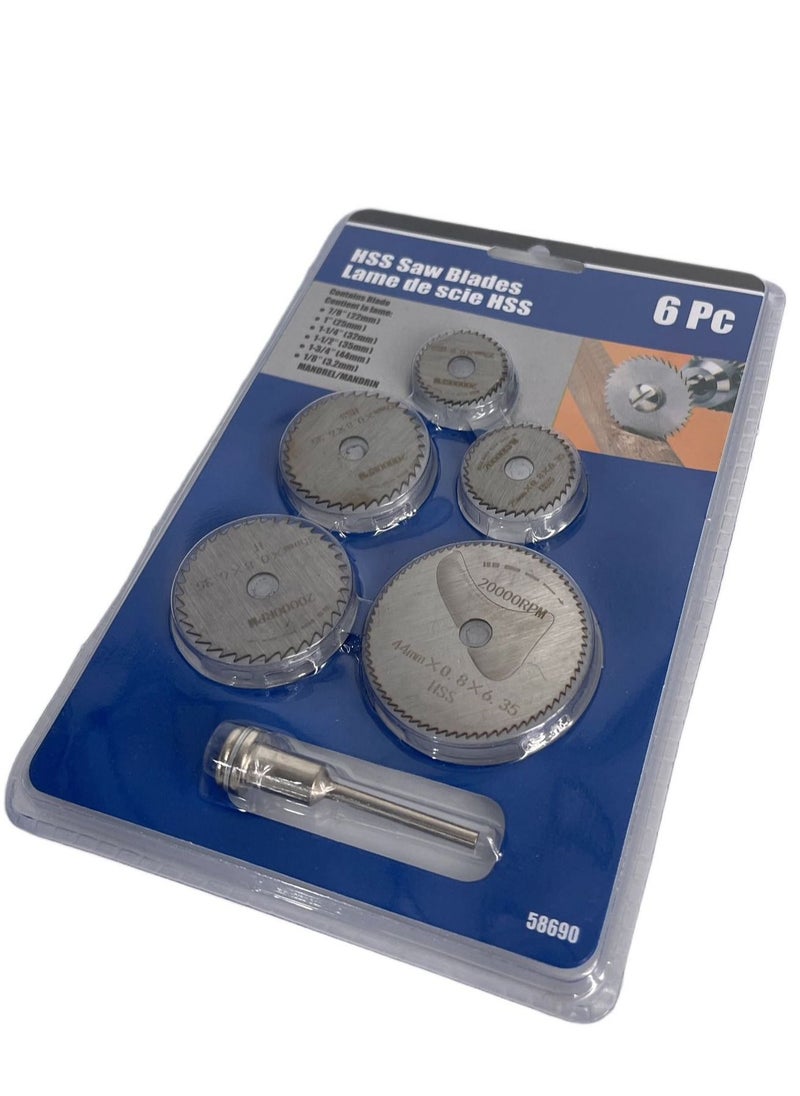 BONAI - 6Pcs HSS Rotary Blades Cutting Discs with Mandrel Cut-Off Circular Saw for Dremel Rotary Tool Electric Grinding Accessories - Image 1