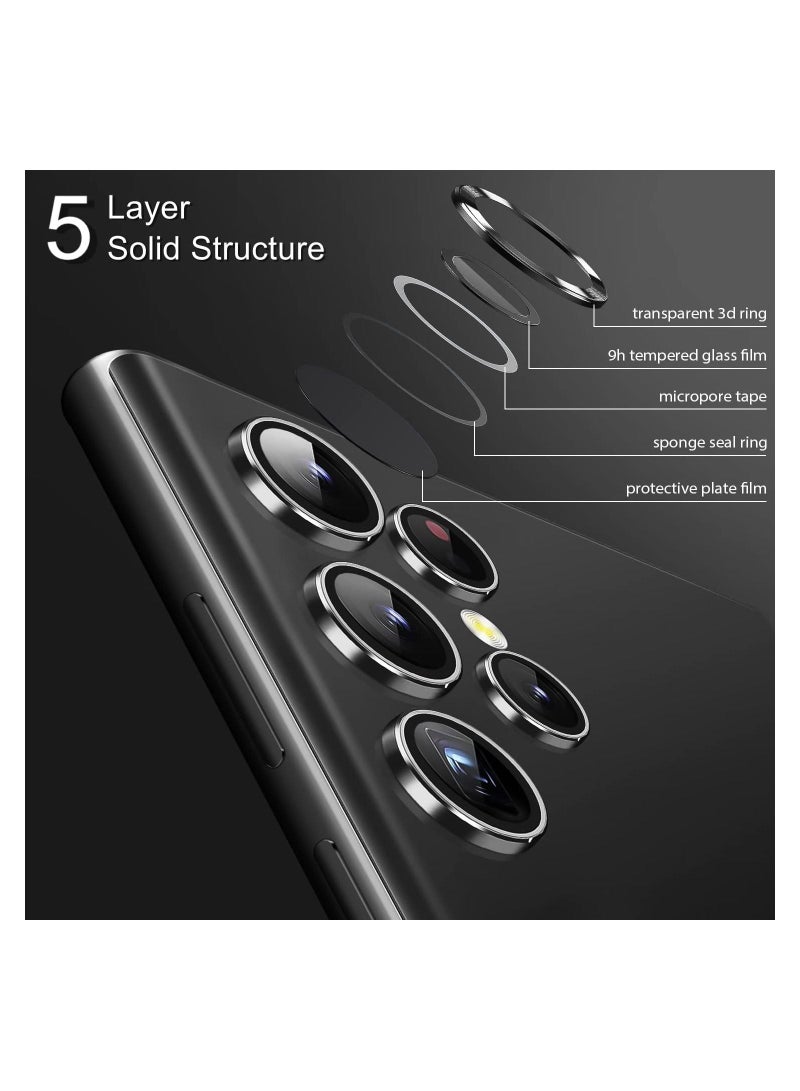 حامي عدسة الكاميرا متوافق مع سامسونج جالكسي S22 ألترا (2022)، زجاج مقسى فائق النحافة مقاوم للخدش مع حافة من الألمنيوم - Image 3
