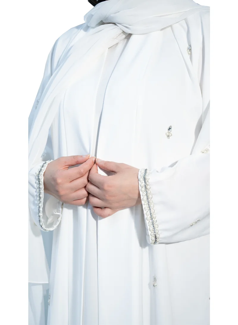 Nukhbaa  2 piece Elegant White Abaya with beautiful beadwork and matching inner dress-2P666 for Women | Best Price UAE