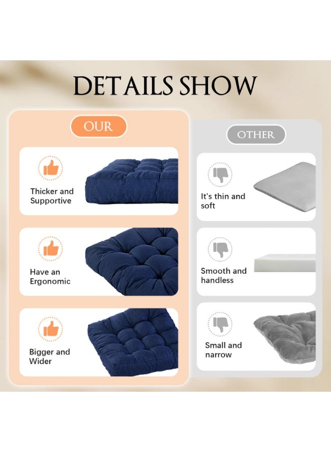 وانغبانغزي وسائد التأمل للأرضية، وسادة أرضية مبطنة للبالغين، وسائد مربعة كبيرة كوسائد مقعد للتاتامي وغرفة المعيشة واليوجا، مع إضافة كتلة إسفنج الذاكرة، مقاس 40x40x10 سم، اللون الأزرق الداكن - Image 5