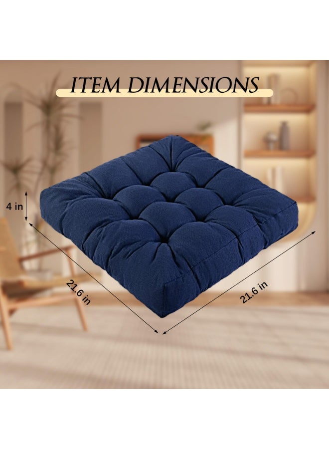 وانغبانغزي وسائد التأمل للأرضية، وسادة أرضية مبطنة للبالغين، وسائد مربعة كبيرة كوسائد مقعد للتاتامي وغرفة المعيشة واليوجا، مع إضافة كتلة إسفنج الذاكرة، مقاس 40x40x10 سم، اللون الأزرق الداكن - Image 2
