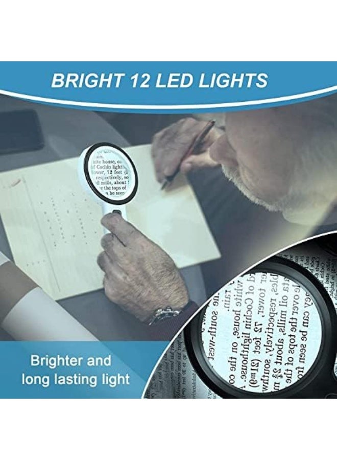 LED Magnifying Glass with 12 Ultra-Bright Lights, 3X Double Glass Lens, Ideal for Reading, Inspection, and Close Work - Image 3