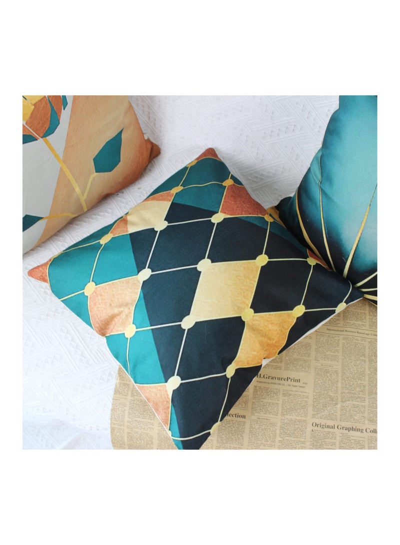 Set of 4 Linen Leaves Decorative Pillow Covers, 18x18 Inch Gold Teal Farmhouse Cushion Cases - Modern Living Room and Outdoor Garden Decor - Image 3