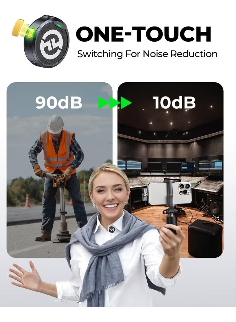 Hollyland ميكروفون M2 اللاسلكي للهواتف الذكية والكاميرات | صوت Hi-Fi بتردد 48KHz وعمق 24Bit، نطاق ثابت 1000 قدم، إلغاء الضوضاء، بطارية 40 ساعة | ميكروفون صغير قابل للتثبيت للتدوين، التسجيل عبر الإنترنت، البث وإنشاء المحتوى - Image 4