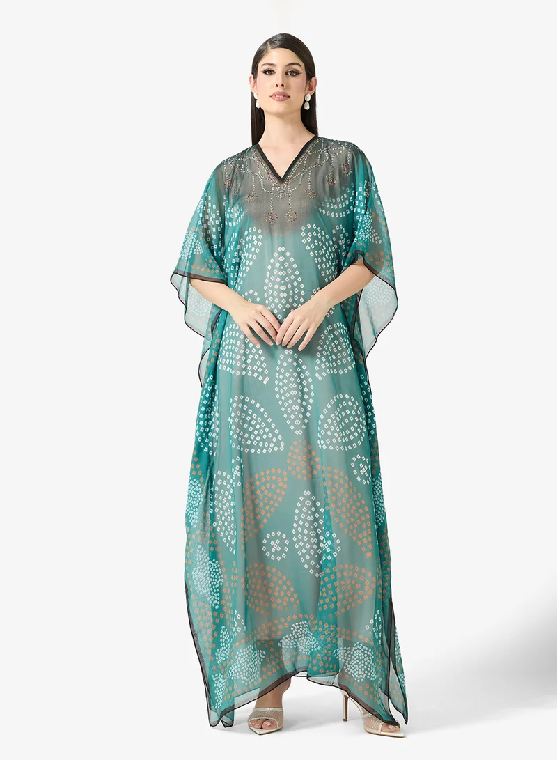 ARABIAN CLOSET Modern Print V-Neckline Kaftan