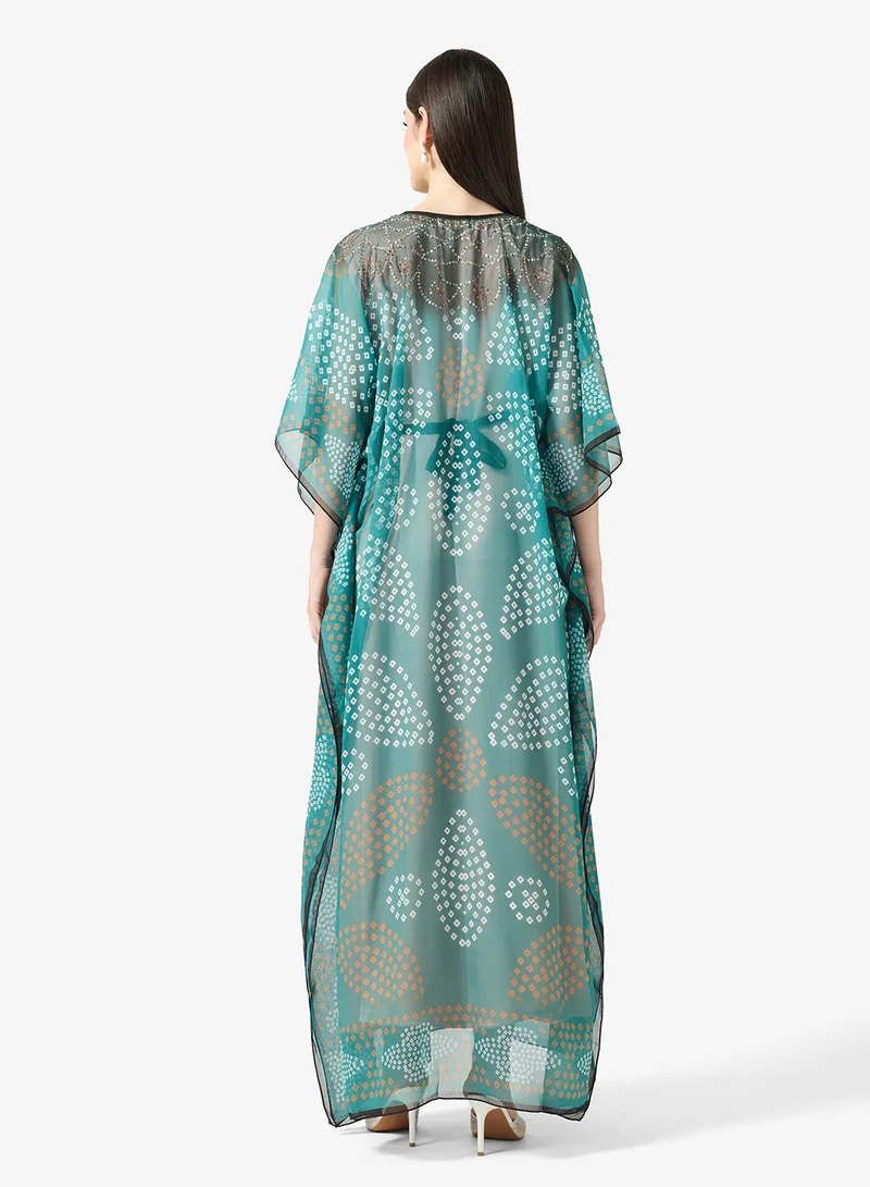 ARABIAN CLOSET Modern Print V-Neckline Kaftan