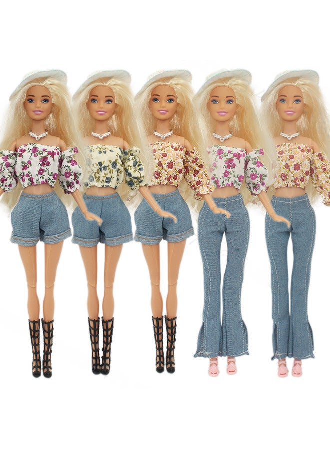 6 Points 30cm Barbie Doll Multiple Colors Available Puff Sleeve Light Mature Style Shorts Trousers Flared Pants-Color:DC 1-4 (just Clothes + Accessories)-Height:About 30cm Doll  - Image 3