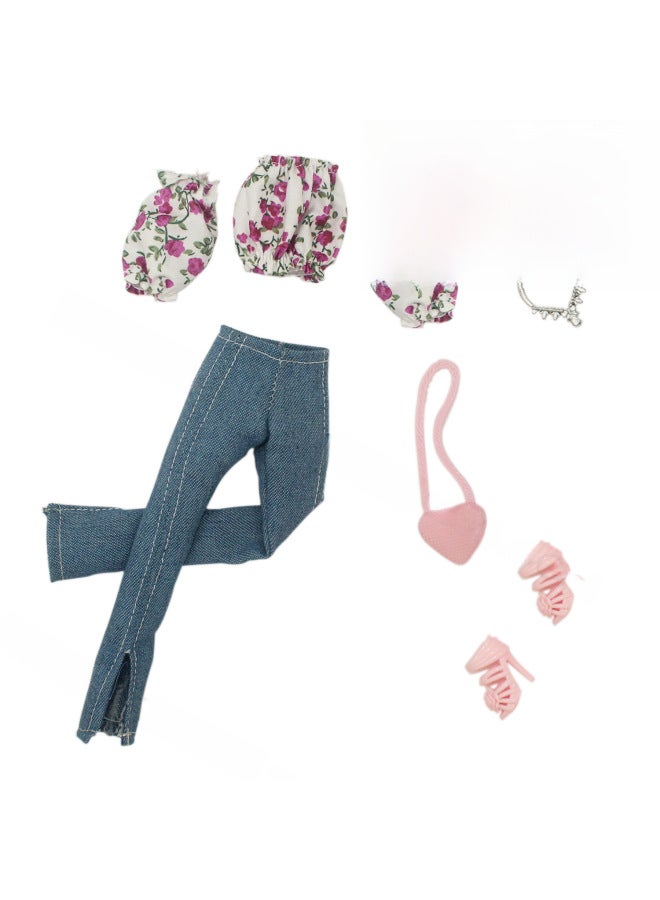 6 Points 30cm Barbie Doll Multiple Colors Available Puff Sleeve Light Mature Style Shorts Trousers Flared Pants-Color:DC 1-4 (just Clothes + Accessories)-Height:About 30cm Doll  - Image 5