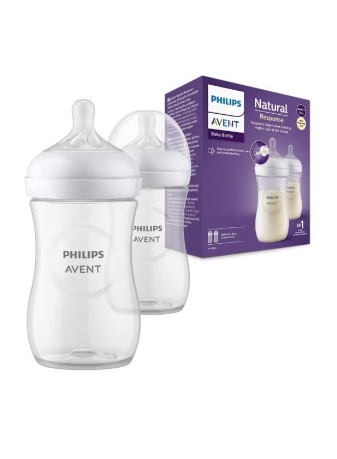 Natural Response Baby Feeding Bottle 260Ml | 2 Bottles | No.1 Brand Recommended by Moms Worldwide |Natural Response Technology Mimics Breastfeeding | Uniquely Designed Nipple Releases Milk Only When Baby Drinks