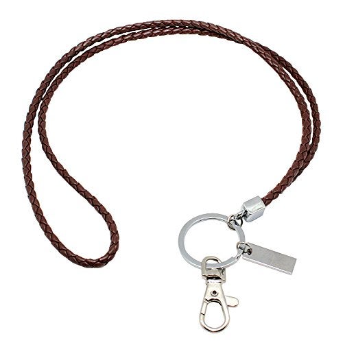 boshiho Office Lanyard, PU Leather Necklace Lanyard with Strong Clip and Keychain for Keys, ID Badge Holder, USB or Cell Phone (Brown) - Image 1
