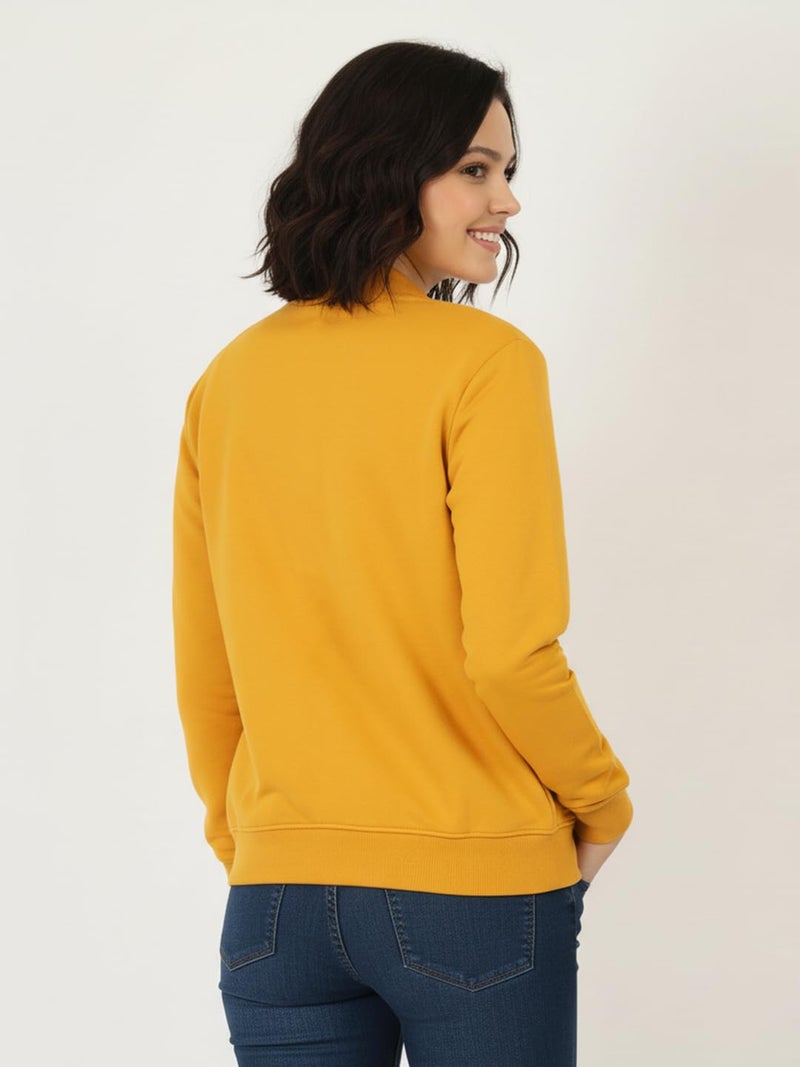 LEOTUDE Full Sleeve Loose Fit Side Pocket Bomber Jacket For Women (GRL_JKT02_BLK_C1_P_Mustard_S) - Image 3