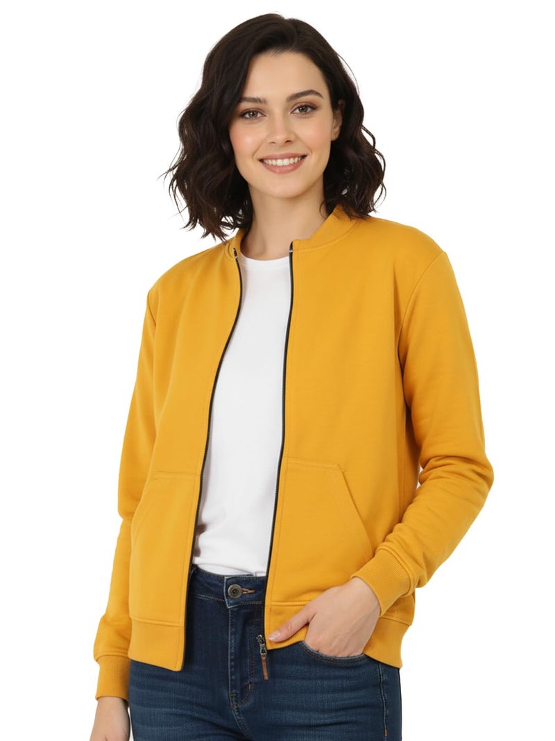 LEOTUDE Full Sleeve Loose Fit Side Pocket Bomber Jacket For Women (GRL_JKT02_BLK_C1_P_Mustard_S) - Image 5