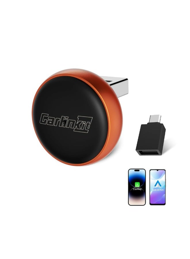 Carlinkit Wireless CarPlay & Android Auto Adapter - Mini Ultra 3 Convert OEM Wired to Wireless Dongle for iPhone & Android 11+, USB-A/Type-C Plug & Play, Fast Connection, Online Upgrade(New Generation Orange） - Image 1