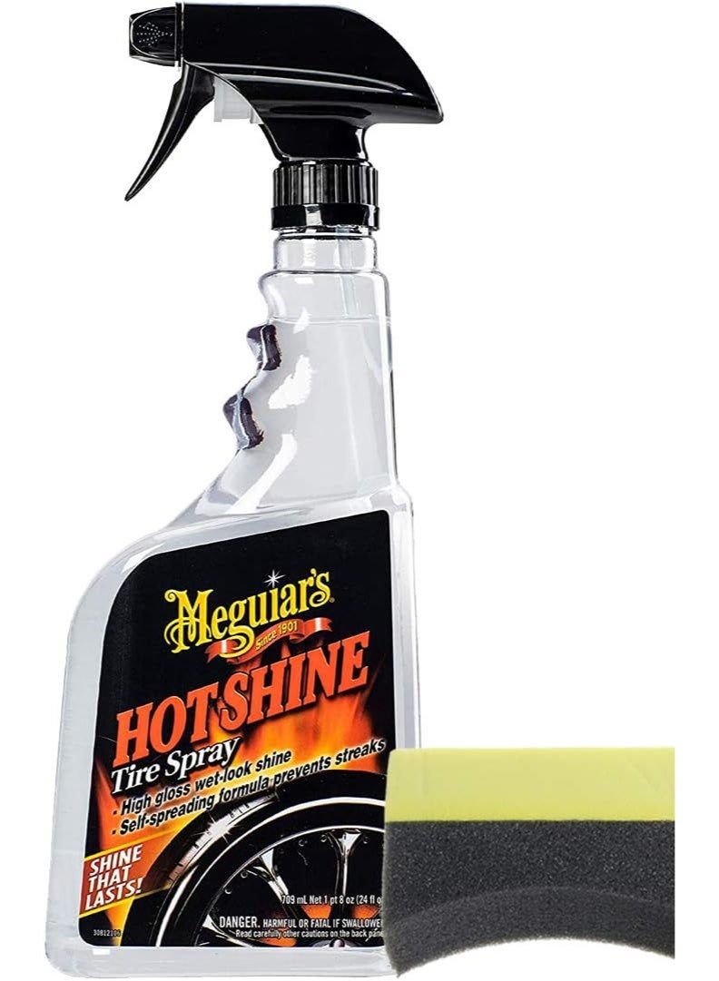 Meguiar's Hot Shine High Gloss Tire Spray (24 oz.) Bundle with 1 Applicator Pad (2 Items)