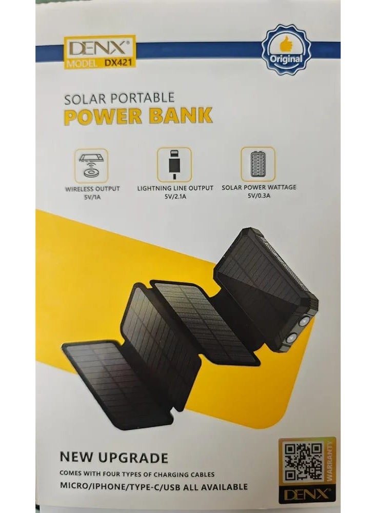 Denx DENX DX421 High-Efficiency Solar Power Bank – Wireless Charging, 4 Output Types, and Foldable Solar Panels for Outdoor Use - Image 2