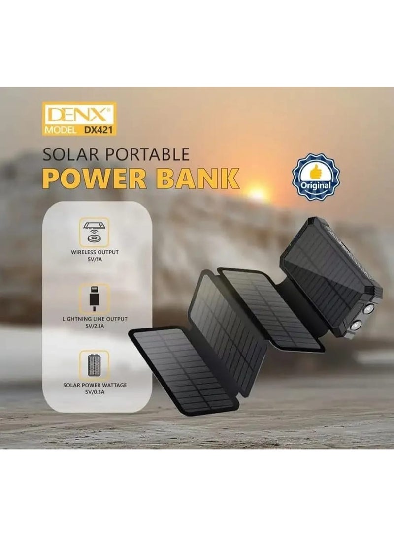 Denx DENX DX421 High-Efficiency Solar Power Bank – Wireless Charging, 4 Output Types, and Foldable Solar Panels for Outdoor Use - Image 1