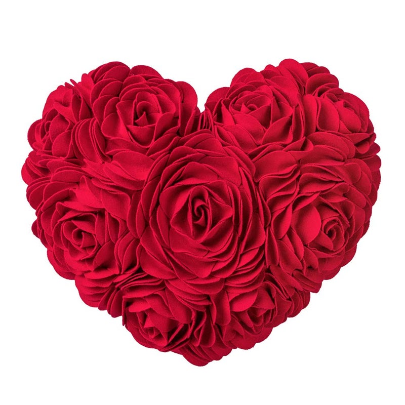 JWH 3D Flower Throw Pillow Covers Decorative Aesthetic Floral Accent Pillow Cases Heart Shaped Cushion Love Decor for Couch Living Room Bed Chair 14 x 16 Inches Red - Image 1