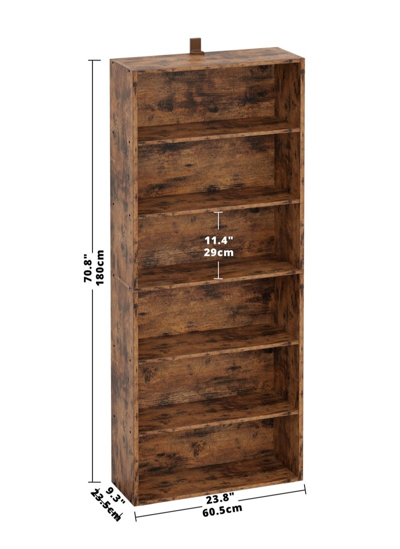 AGD 6-Tier Wooden with Modern Simple Design, Open Shelves for Display and Storage, for Books, Antiques, and Decorative Plants, Vintage Brown  - Image 5