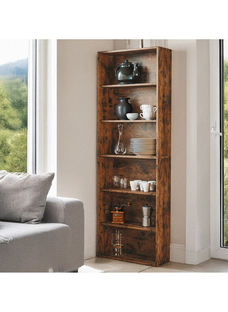 AGD 6-Tier Wooden with Modern Simple Design, Open Shelves for Display and Storage, for Books, Antiques, and Decorative Plants, Vintage Brown  - Image 1