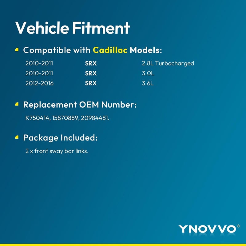 Ynovvo عبوة تحتوي على 2 قطعة من مجموعة روابط قضيب التوازن الأمامي K750414، للجانبين الأيسر والأيمن، مناسبة لسيارة كاديلاك SRX للموديلات 2010 إلى 2016. تحل محل القطع الأصلية رقم 15870889 و20984481. - Image 2