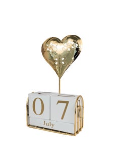 Generic Intricate Hanging Golden Heart With Wooden Perpetual Date Desk  Calendar Blocks For Teachers  Farmhouse Office Décor  - Image 2